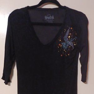 Women's Lady Luck Sinful Black Pull Over Shirt Size Large